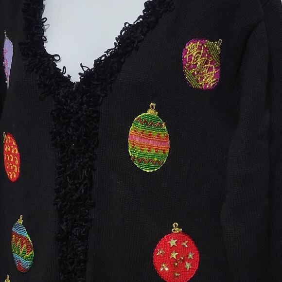 Storybook Knits for HSN Beaded Ornament Cardigan w/ Velvet Yarn Trim Christmas - Picture 3 of 4